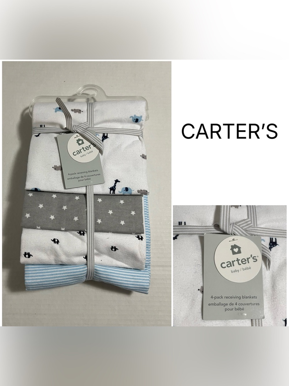 CARTER’S - NWT - 40”X30” - 4PK - INFANT BOYS BLUE GREY RECEIVING BLANKETS
